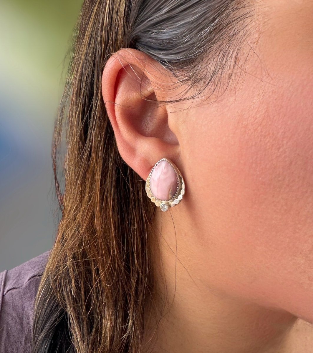 Pink Opal & Cubic Zirconia Stud Earrings - Sky Island Jewelry