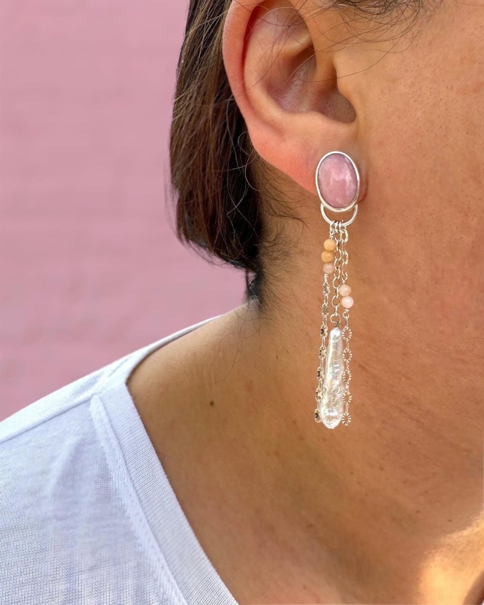 Pink Opal & Pearl Drop Earrings - Sky Island Jewelry