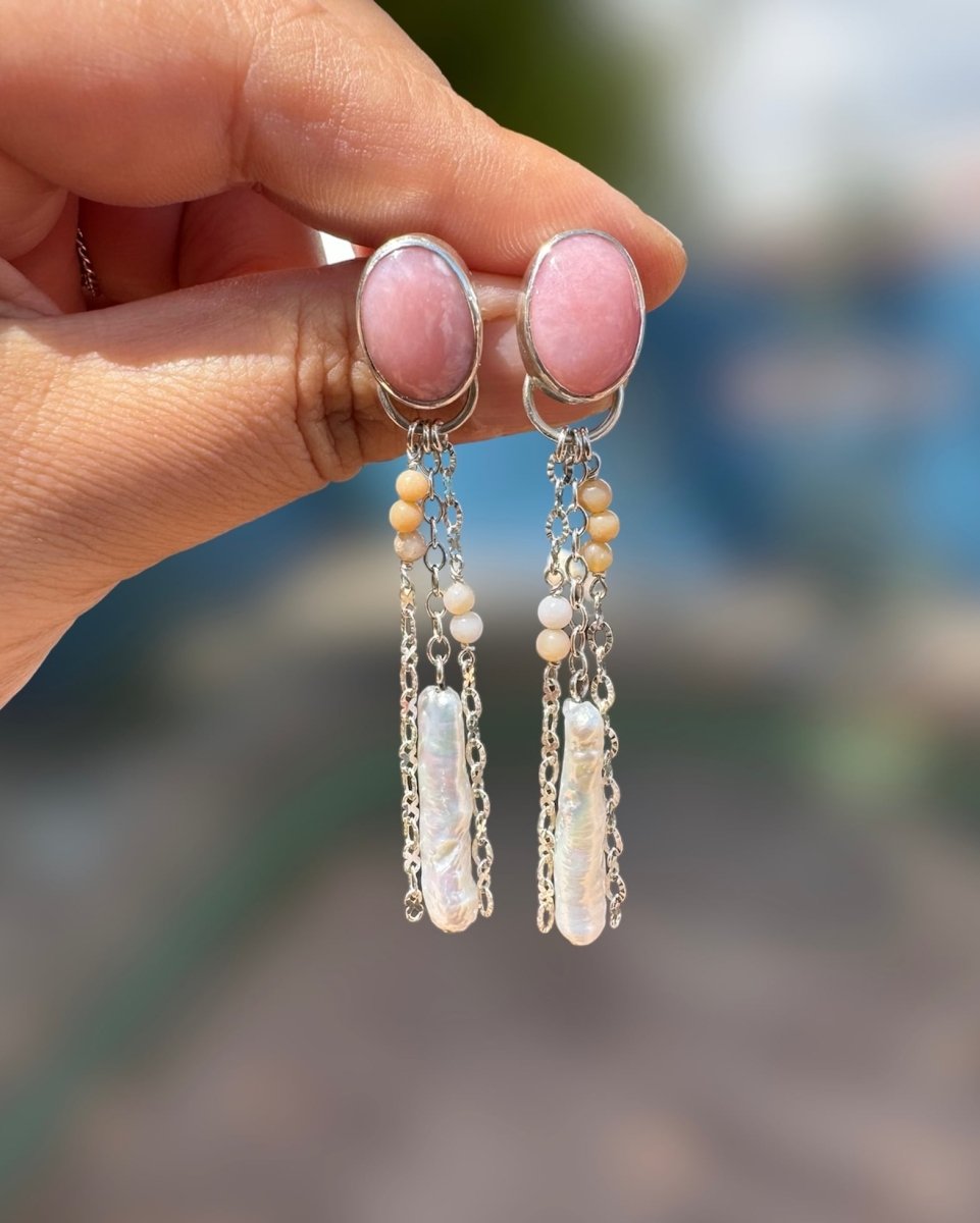 Pink Opal & Pearl Drop Earrings - Sky Island Jewelry