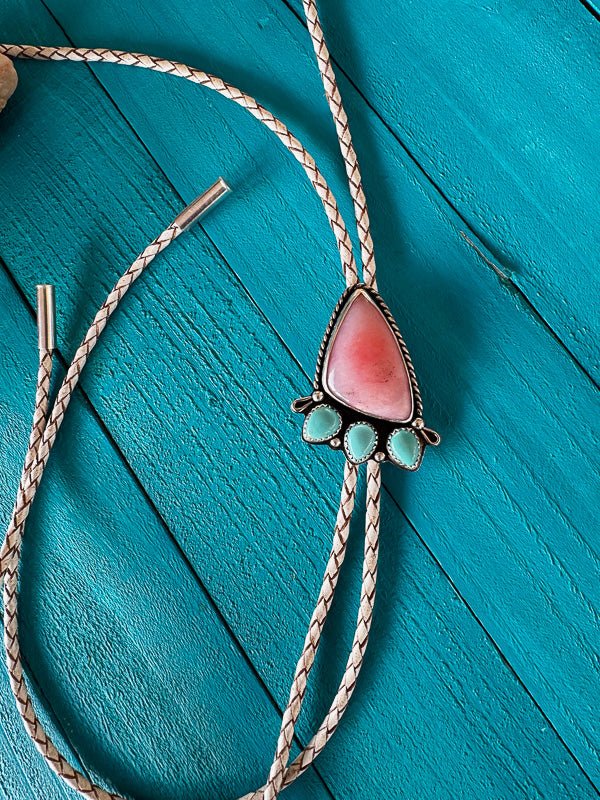 Pink Opal & Turquoise Bolo Tie - Sky Island Jewelry