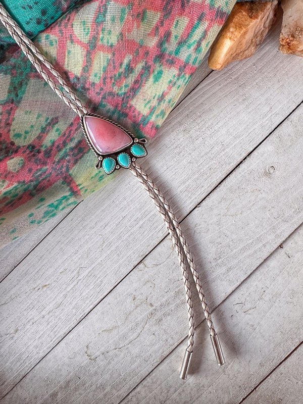 Pink Opal & Turquoise Bolo Tie - Sky Island Jewelry