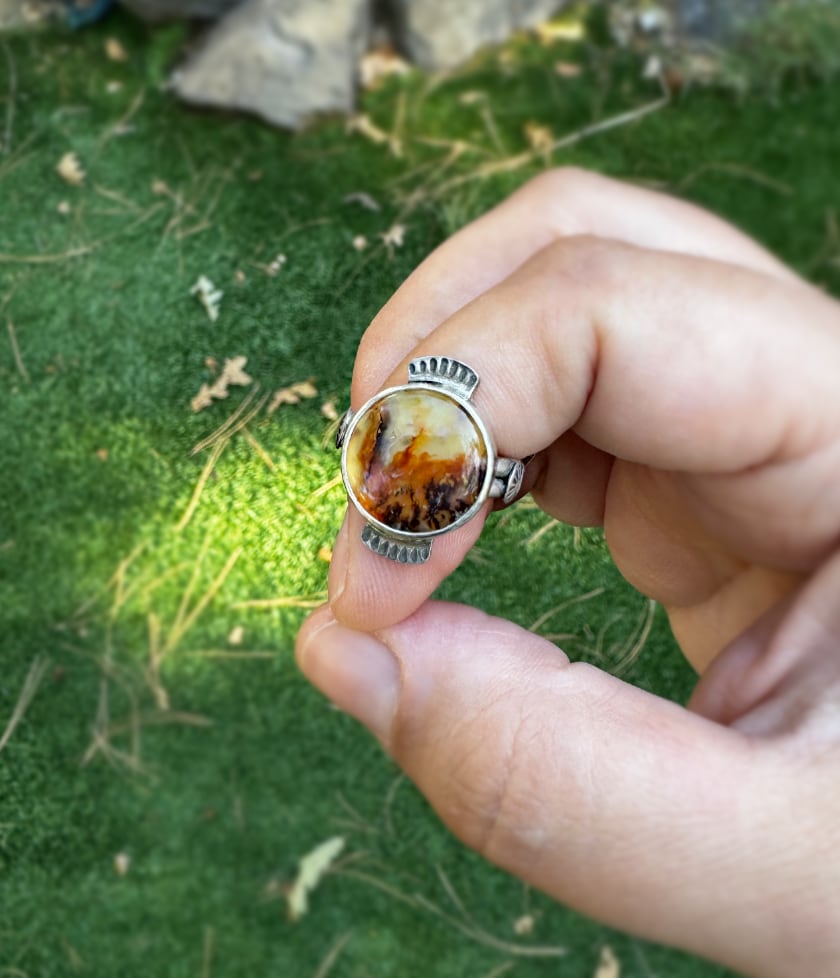 Plume Agate Fire Ring - Sky Island Jewelry