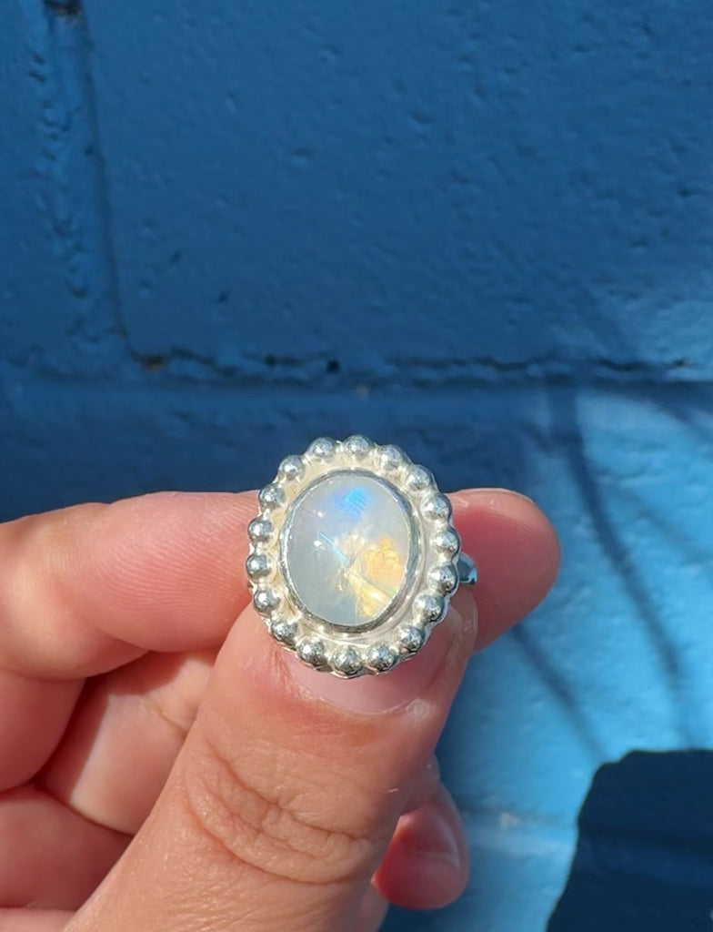 video of rainbow moonstone ring