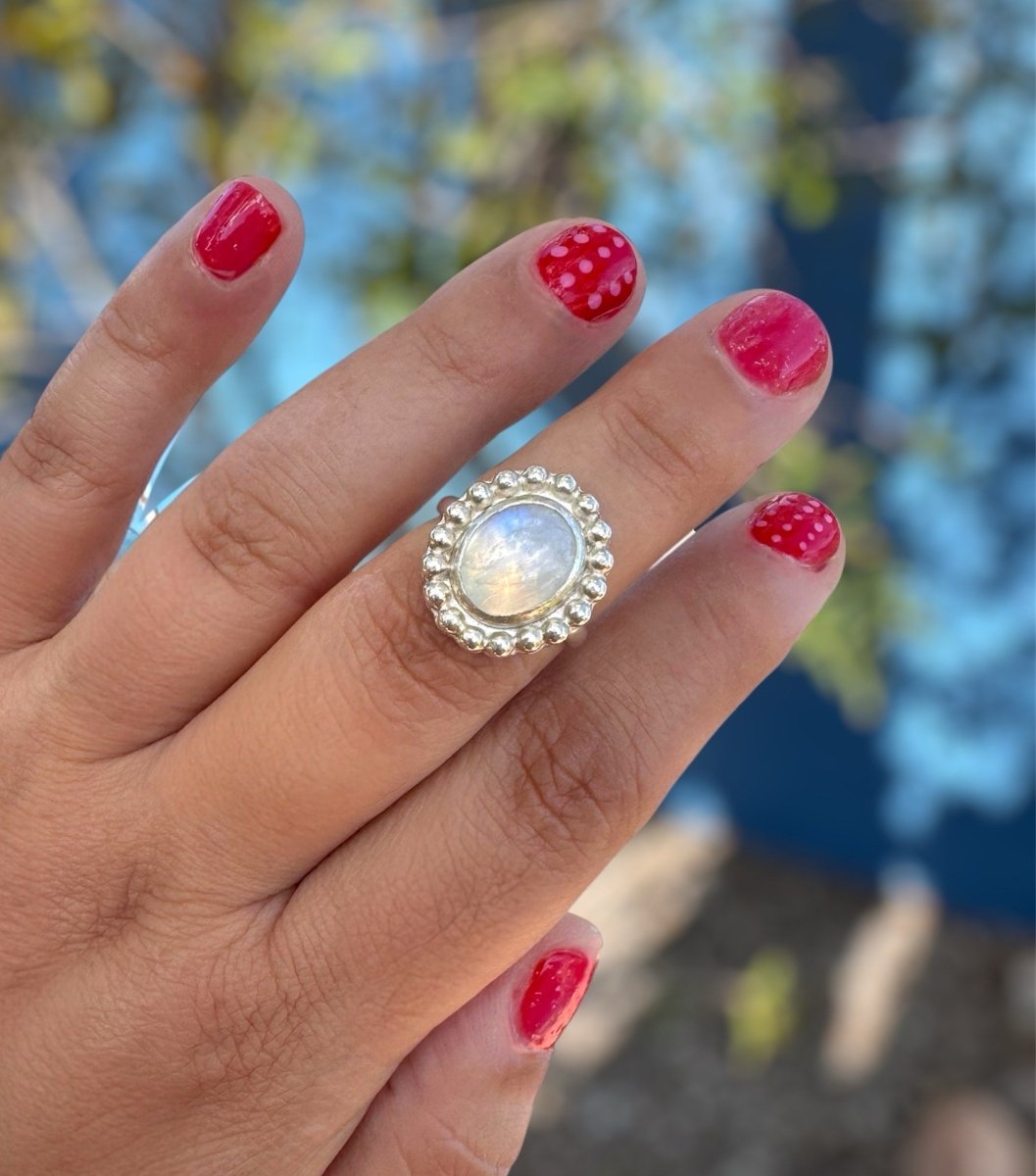 Rainbow Moonstone Ring - Sky Island Jewelry