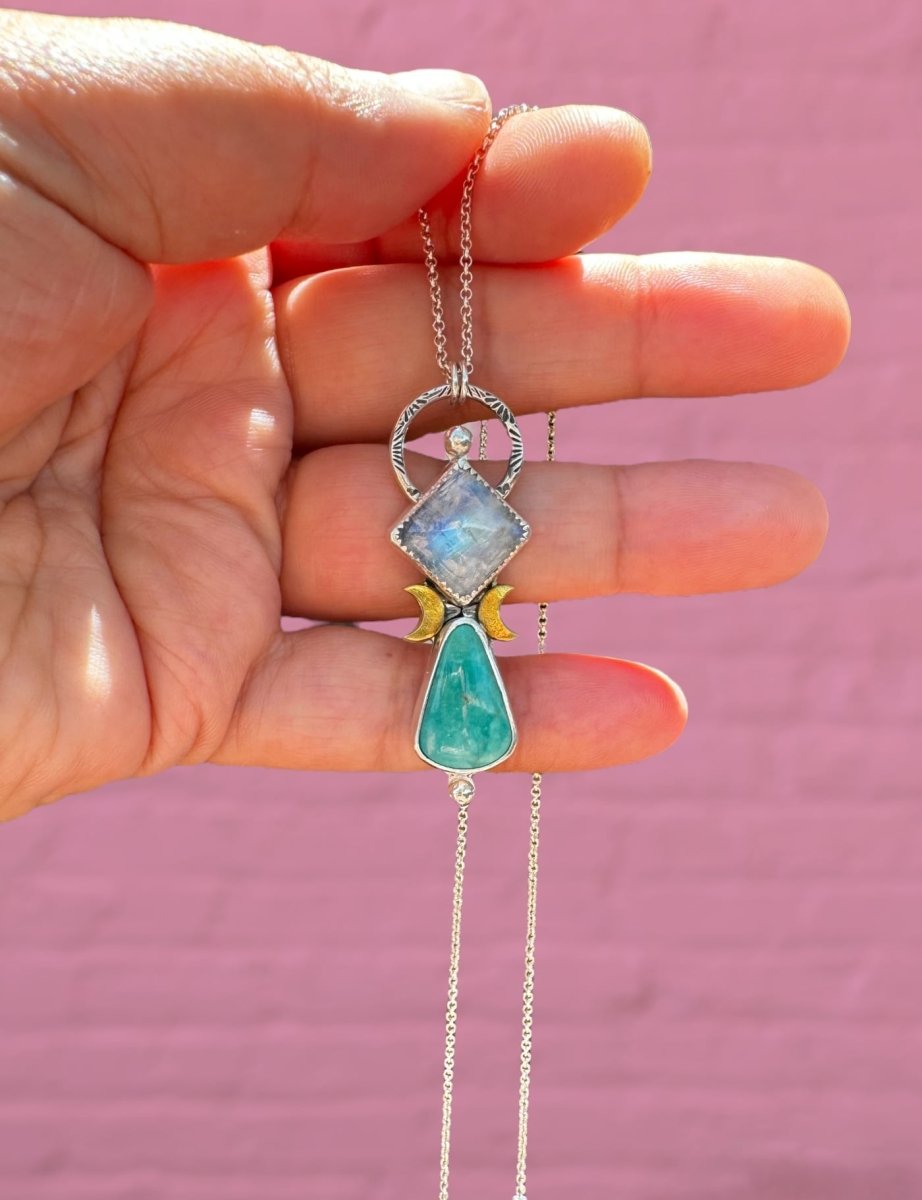 Rainbow Moonstone & Turquoise Necklace - Sky Island Jewelry