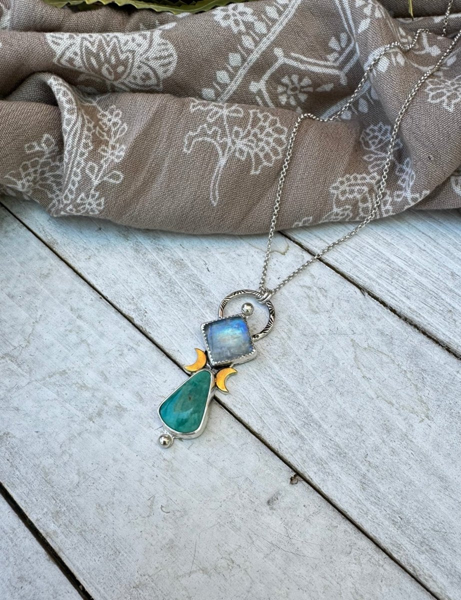 Rainbow Moonstone & Turquoise Necklace - Sky Island Jewelry
