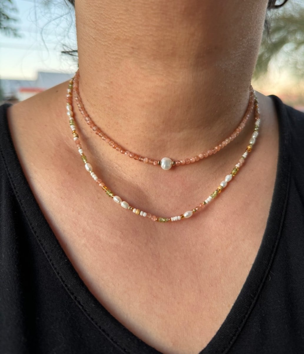 Sunstone Beads & Pearl Necklace - Sky Island Jewelry