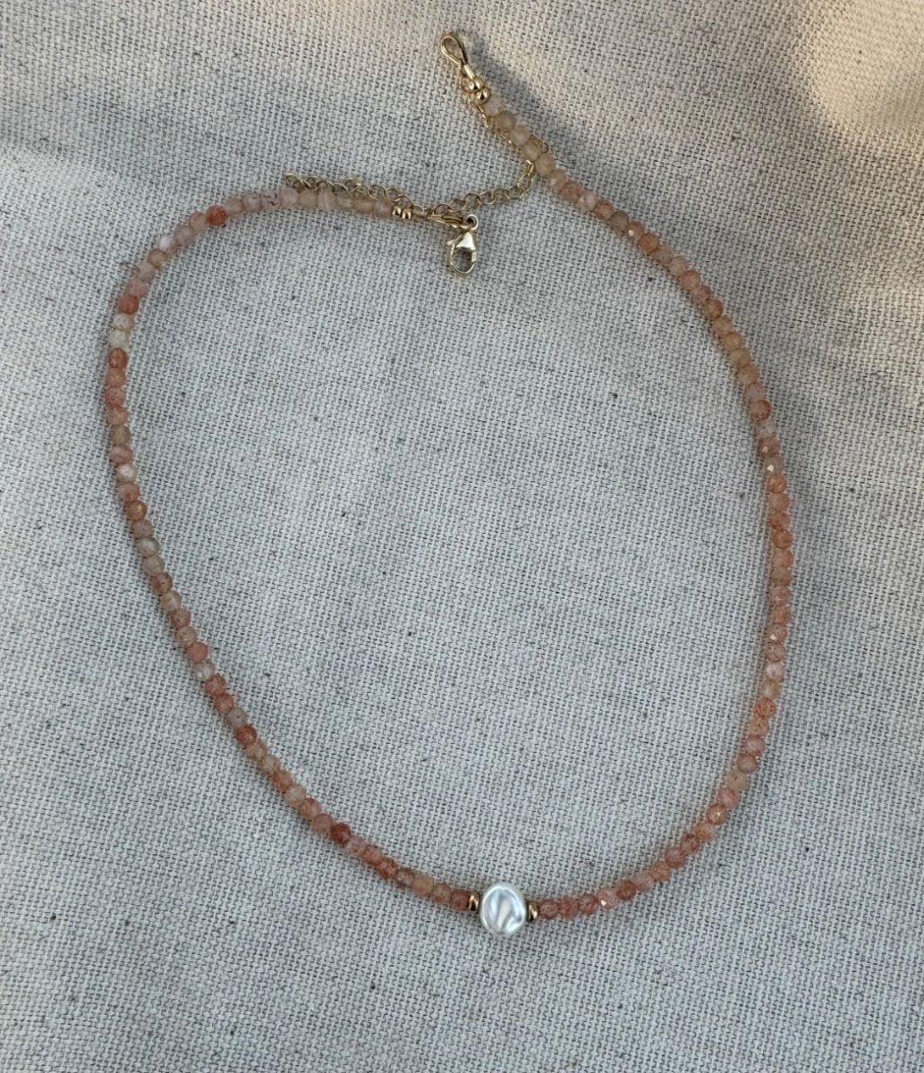 Sunstone Beads & Pearl Necklace - Sky Island Jewelry