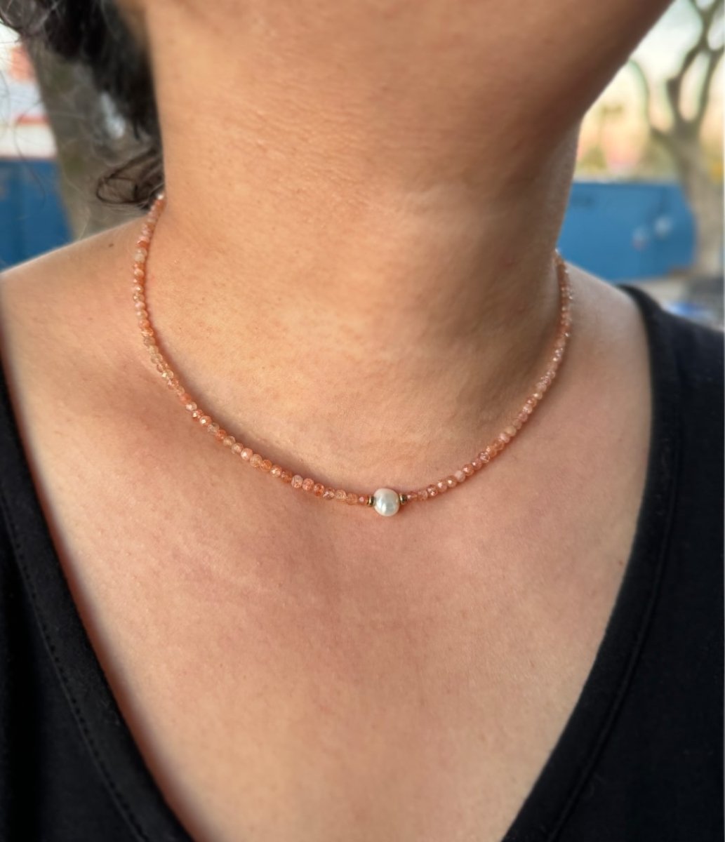 Sunstone Beads & Pearl Necklace - Sky Island Jewelry