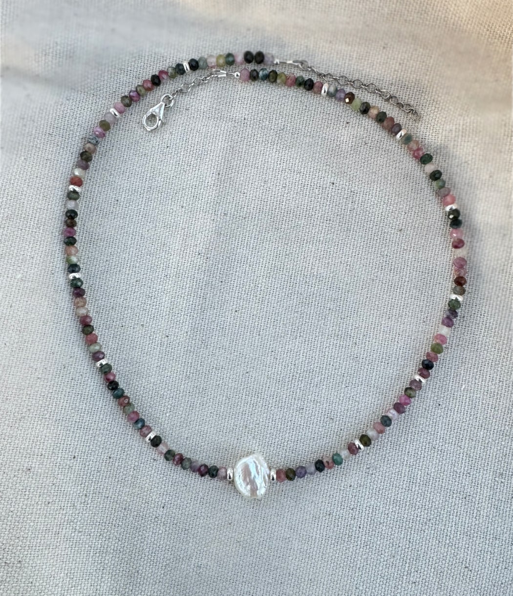 Tourmaline and baroque pearl necklace