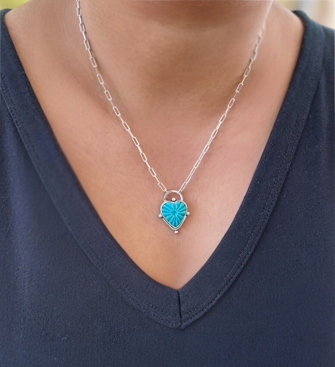 Turquoise Carved Heart Necklace - Sky Island Jewelry