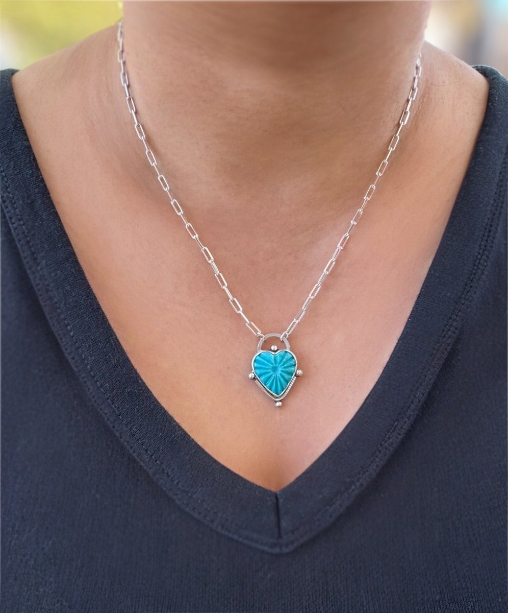 Turquoise Carved Heart Necklace - Sky Island Jewelry
