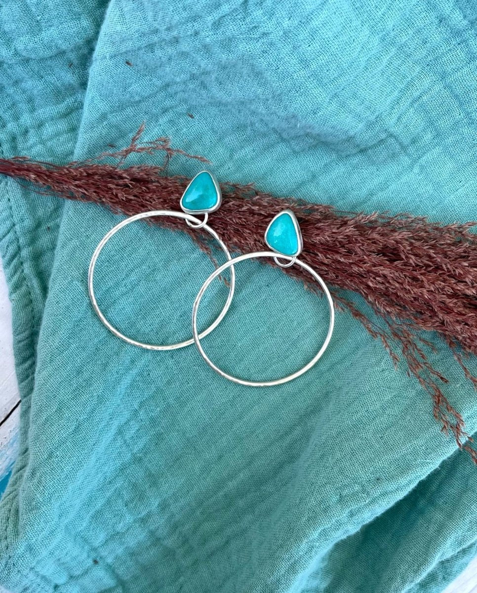 Turquoise Hammered Hoops - Sky Island Jewelry