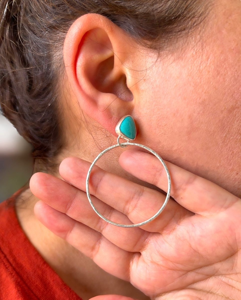 Turquoise Hammered Hoops - Sky Island Jewelry