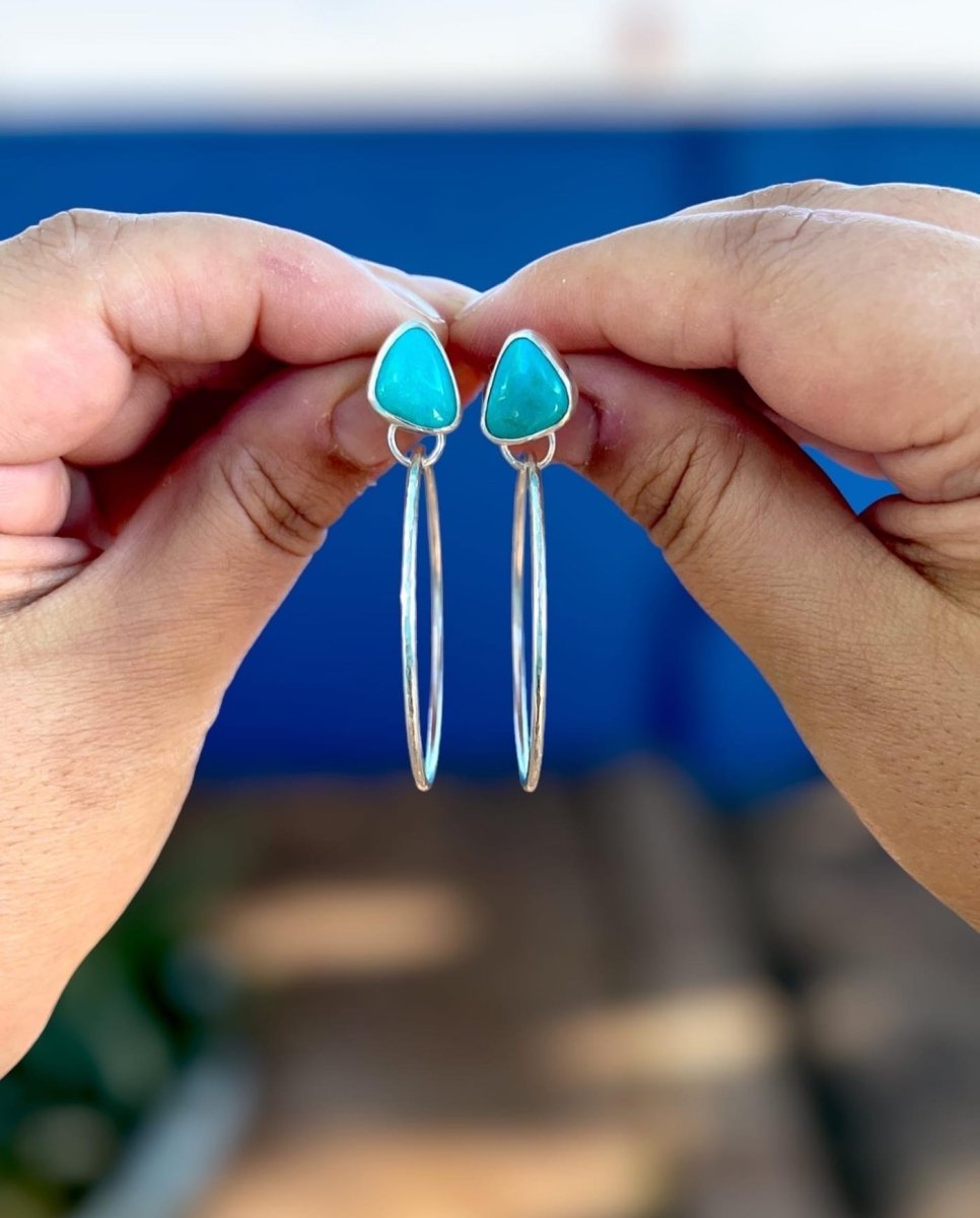Turquoise Hammered Hoops - Sky Island Jewelry