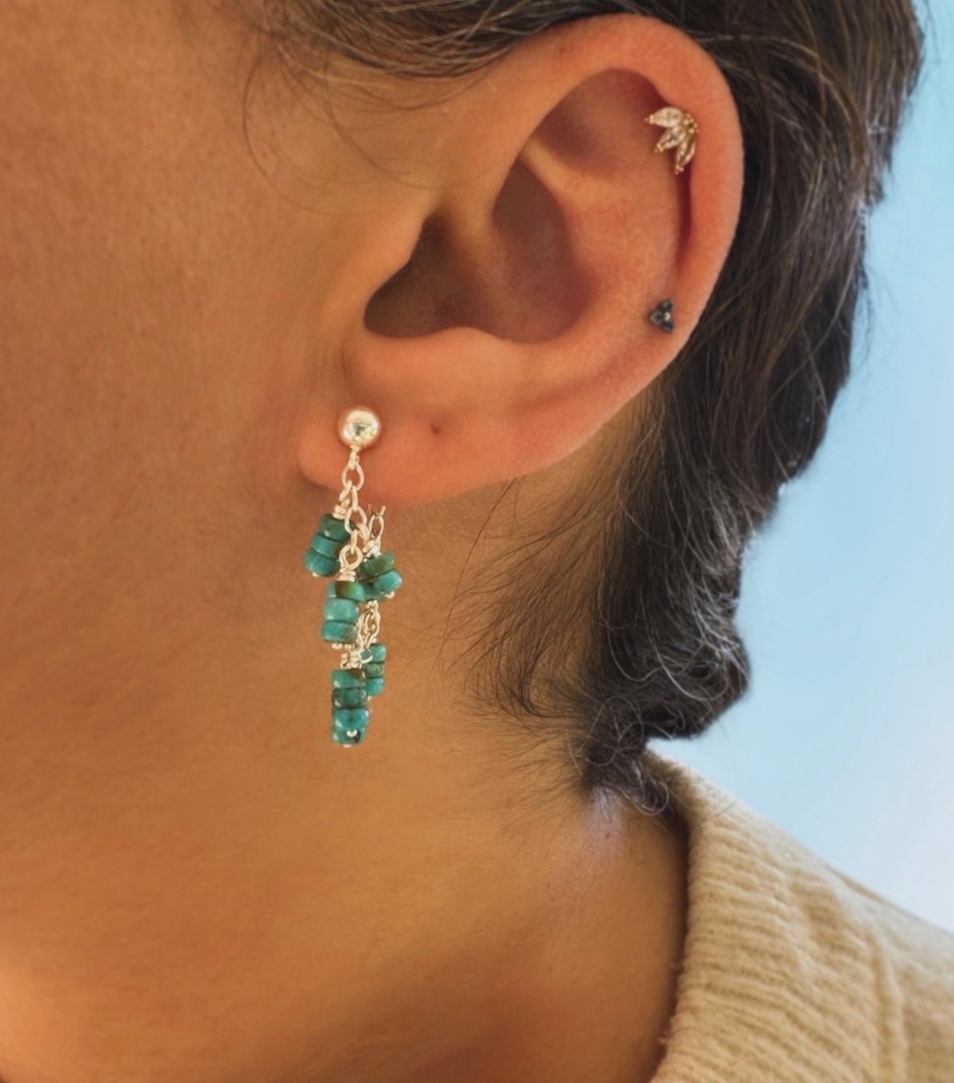 Turquoise Huggie Chain Hoop Earrings - Sky Island Jewelry