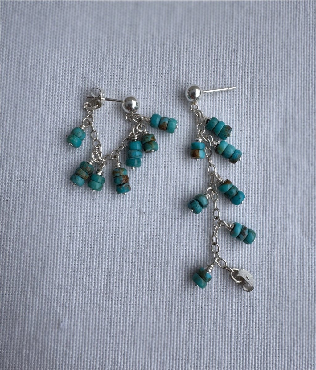Turquoise Huggie Chain Hoop Earrings - Sky Island Jewelry