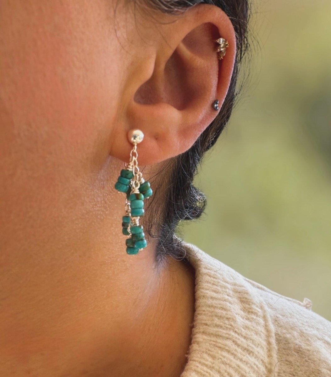 Turquoise Huggie Chain Hoop Earrings - Sky Island Jewelry