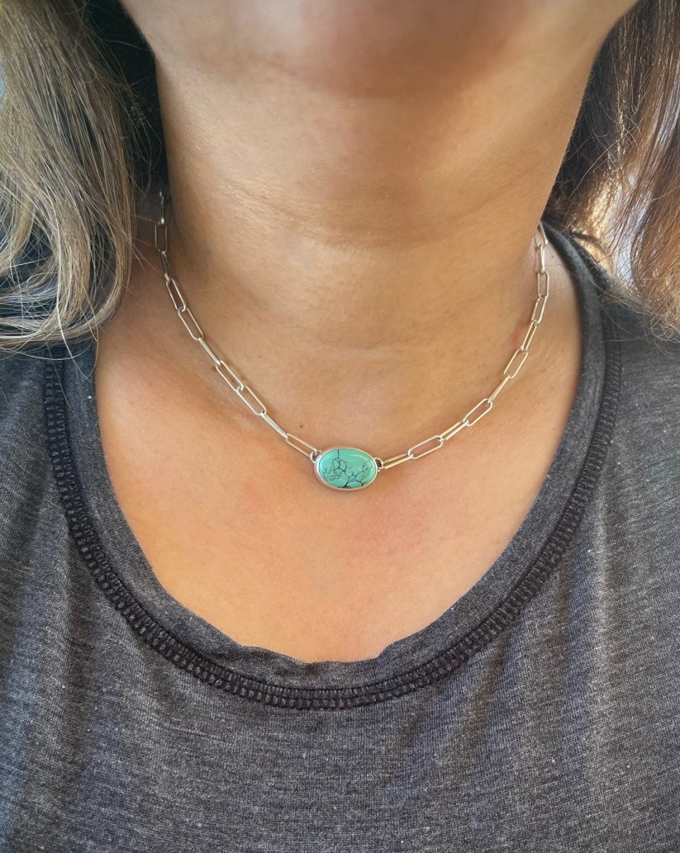Turquoise Paperclip Chain Choker Necklace - Sky Island Jewelry