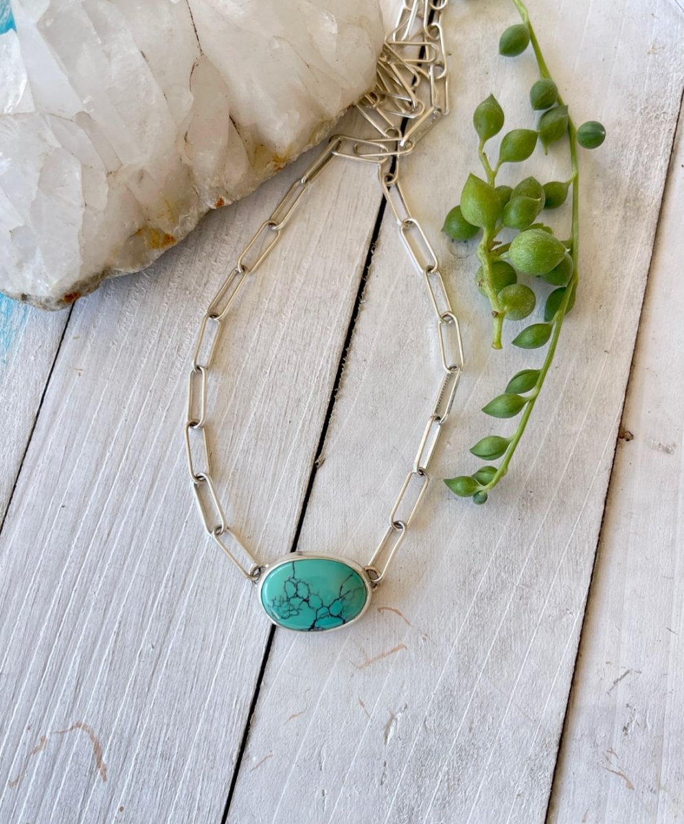 Turquoise Paperclip Chain Choker Necklace - Sky Island Jewelry
