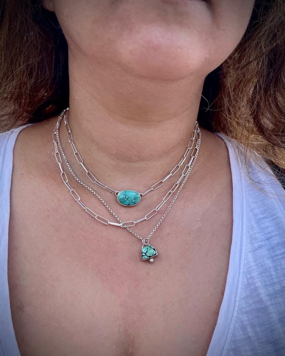 Turquoise Paperclip Chain Choker Necklace - Sky Island Jewelry