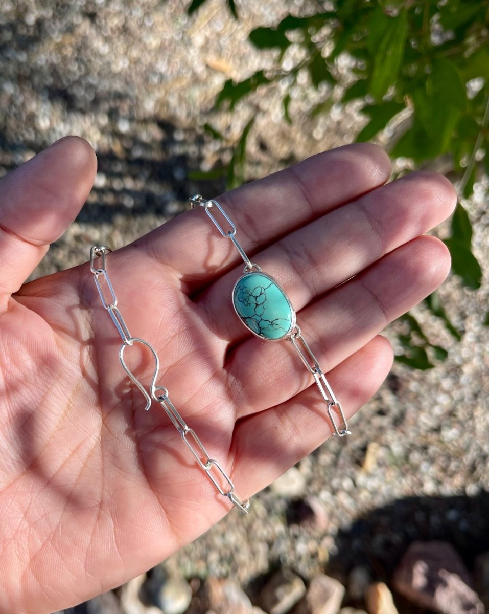 Turquoise Paperclip Chain Choker Necklace - Sky Island Jewelry