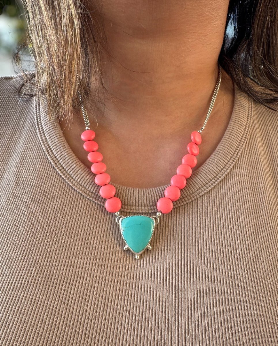 Turquoise & Pink Magnesite Beaded Necklace - Sky Island Jewelry
