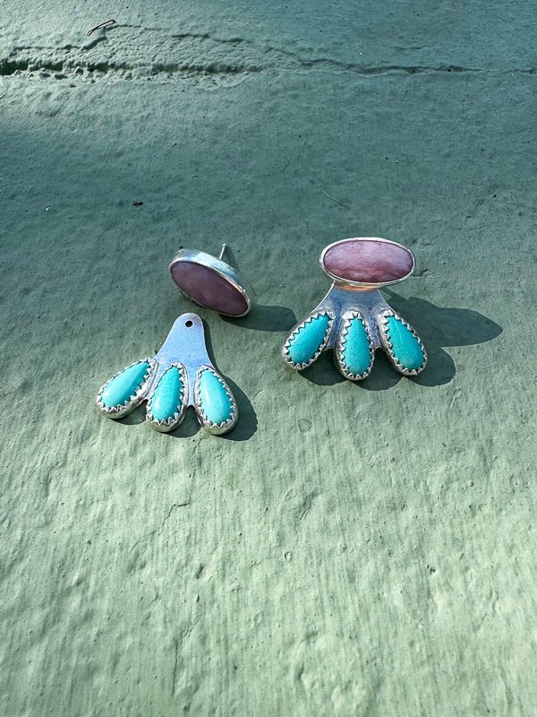 Turquoise & Pink Opal Ear Jackets - Sky Island Jewelry