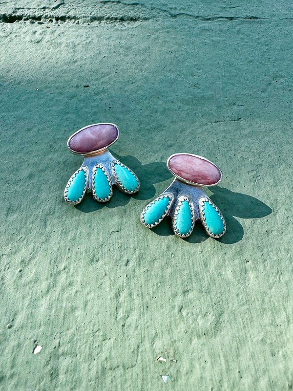 Turquoise & Pink Opal Ear Jackets - Sky Island Jewelry