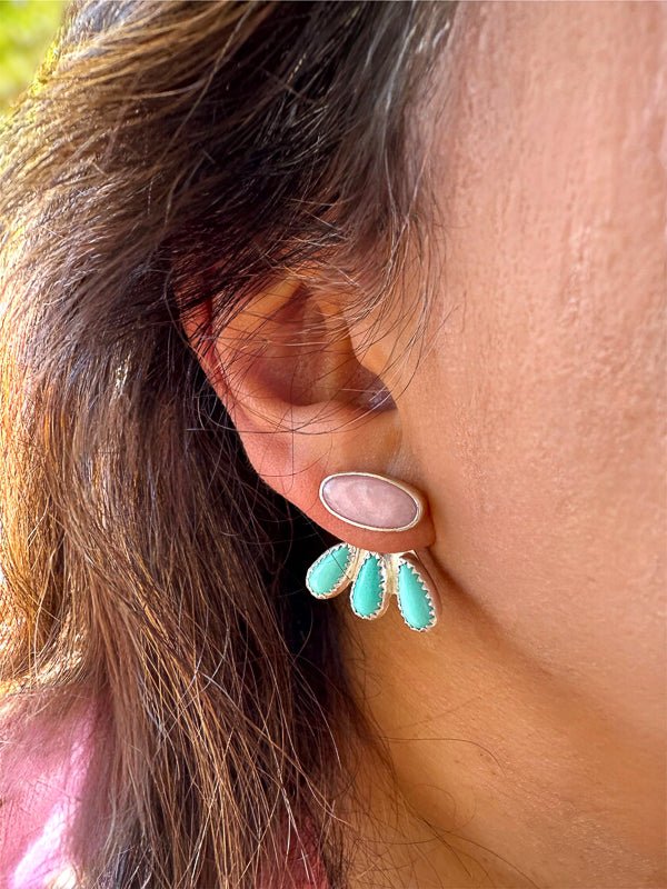 Turquoise & Pink Opal Ear Jackets - Sky Island Jewelry
