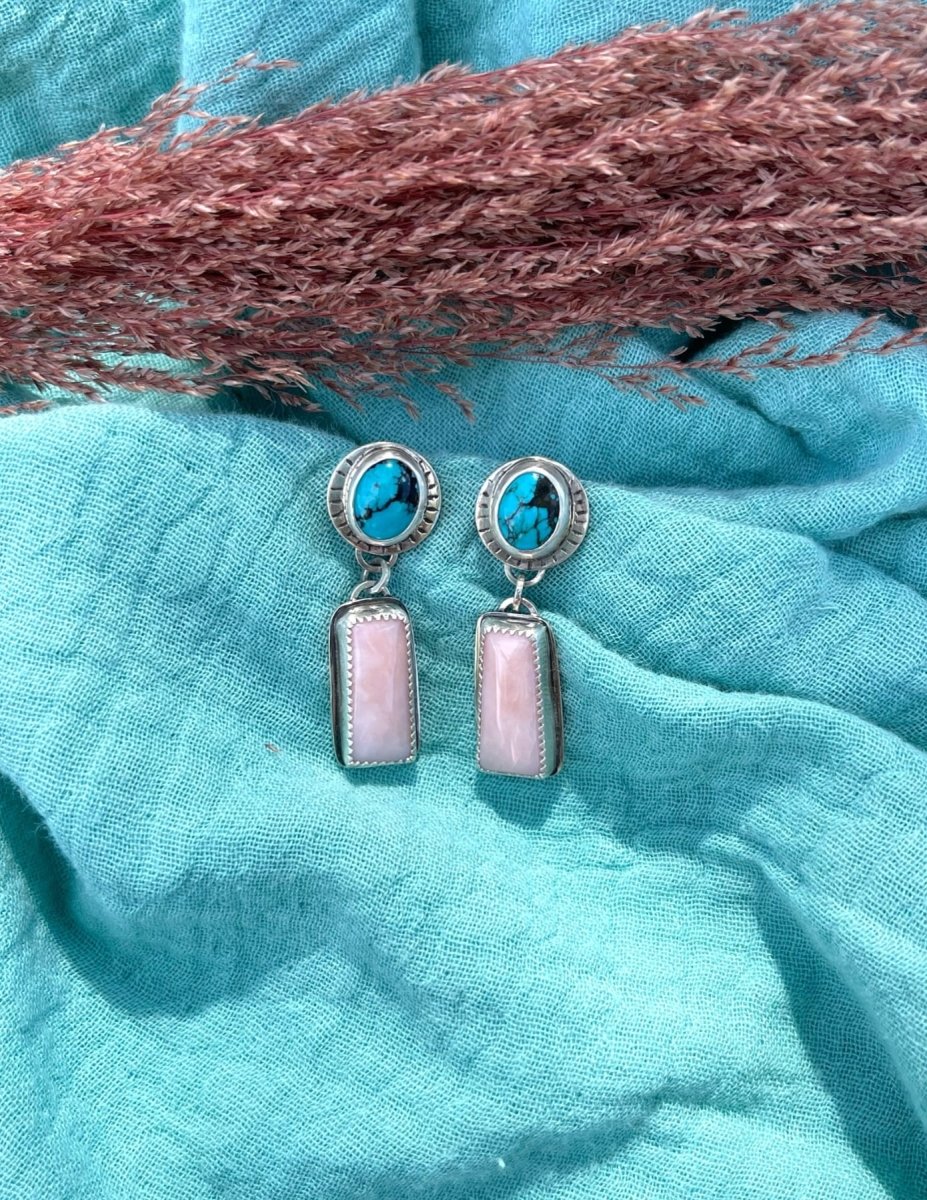 Turquoise & Pink Opal Earrings - Sky Island Jewelry