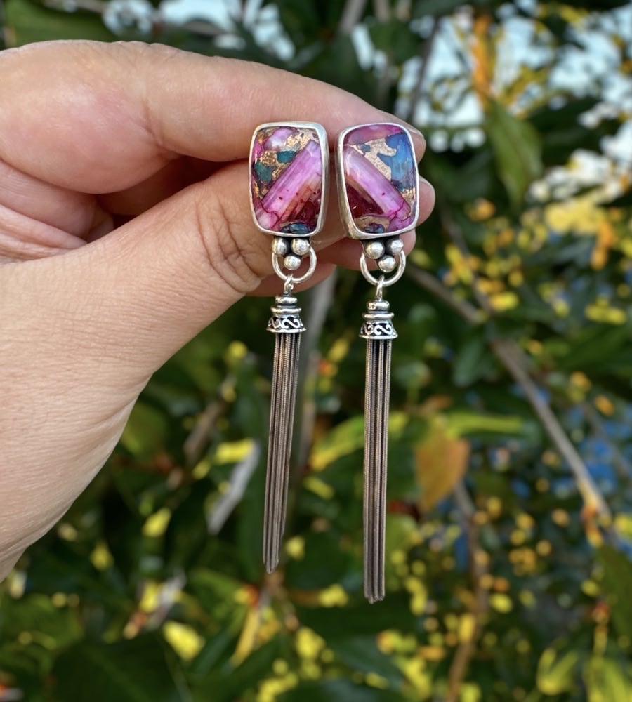 Turquoise & Pink Spiny Oyster Statement Earrings - Sky Island Jewelry