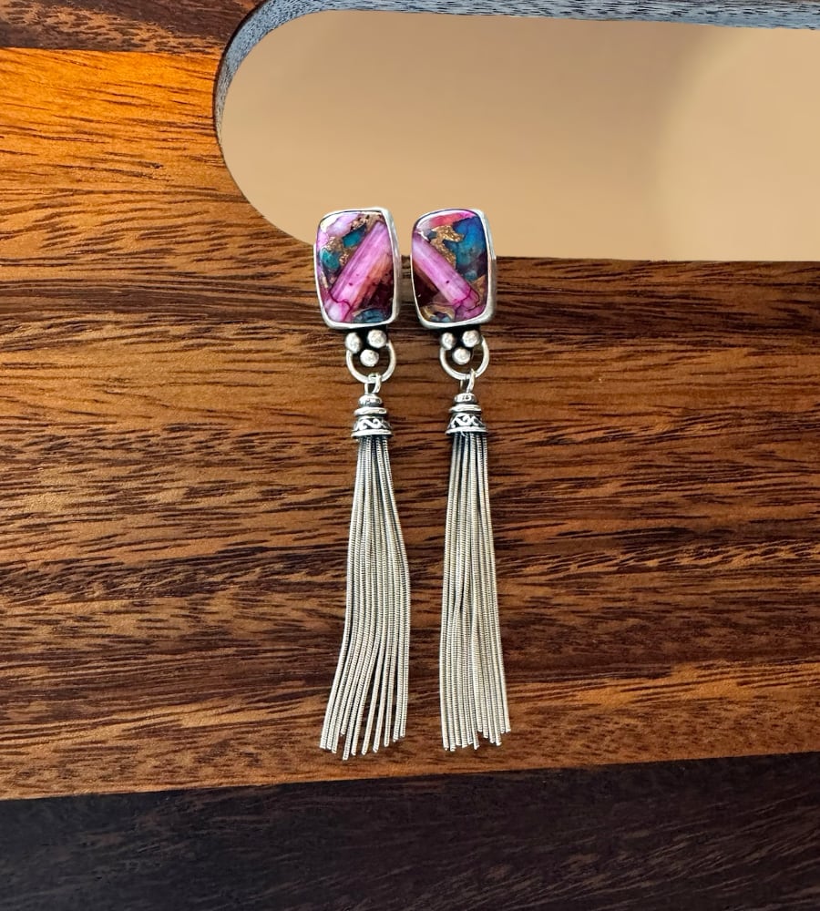 Turquoise & Pink Spiny Oyster Statement Earrings - Sky Island Jewelry