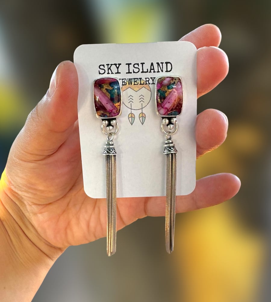 Turquoise & Pink Spiny Oyster Statement Earrings - Sky Island Jewelry