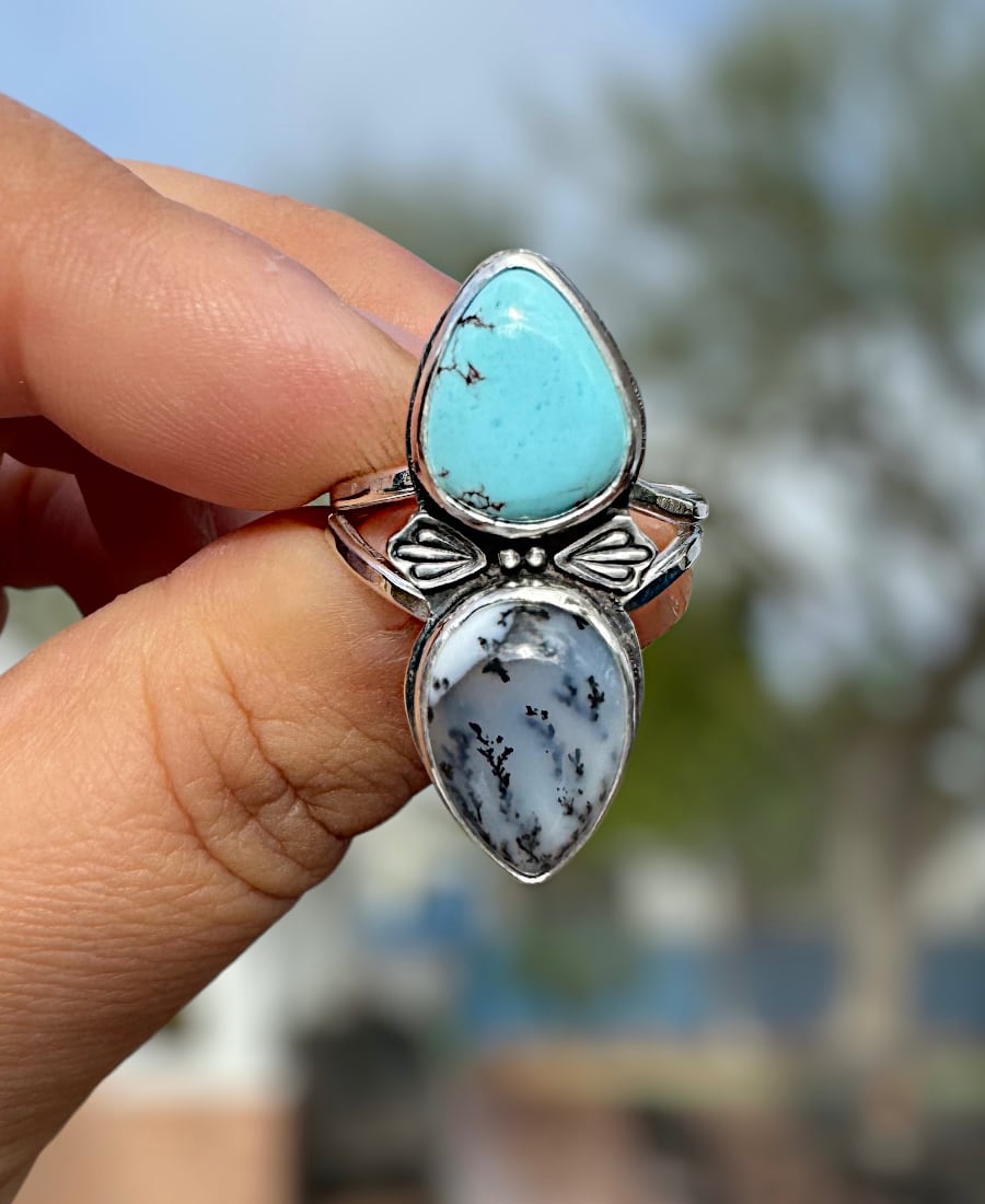 Turquoise & Scenic Dendritic Agate Ring - Sky Island Jewelry