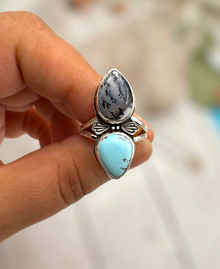 Turquoise & Scenic Dendritic Agate Ring - Sky Island Jewelry