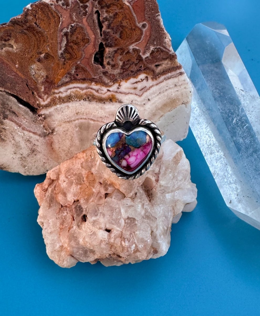 Turquoise & Spiny Oyster Heart Ring - Sky Island Jewelry