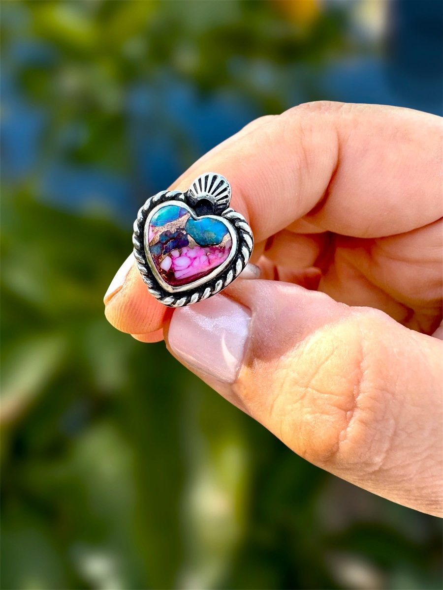 Turquoise & Spiny Oyster Heart Ring - Sky Island Jewelry