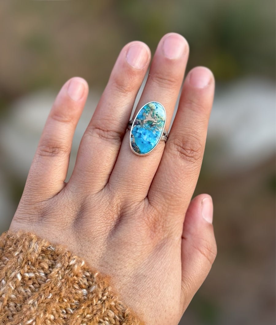 Turquoise, White Buffalo & Bronze Ring - Sky Island Jewelry