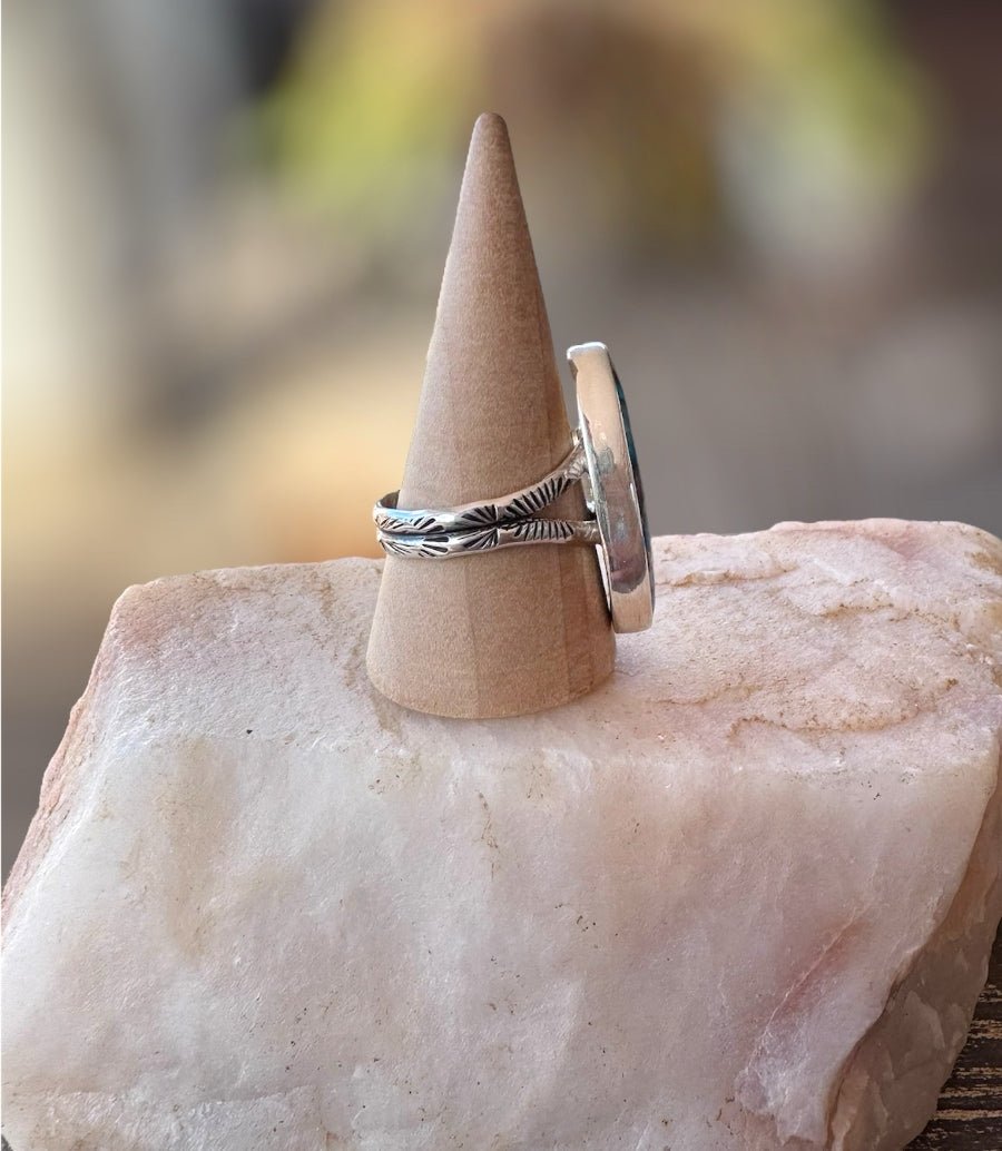 Turquoise, White Buffalo & Bronze Ring - Sky Island Jewelry