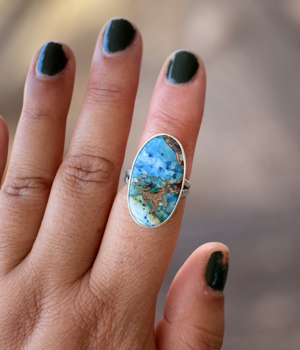 Turquoise, White Buffalo & Bronze Ring - Sky Island Jewelry