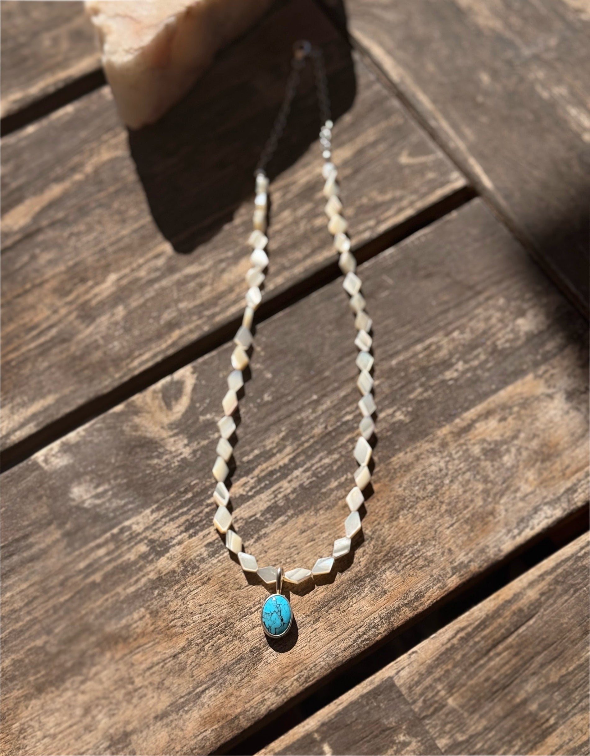 turquoise and mother of pearl beaded necklace