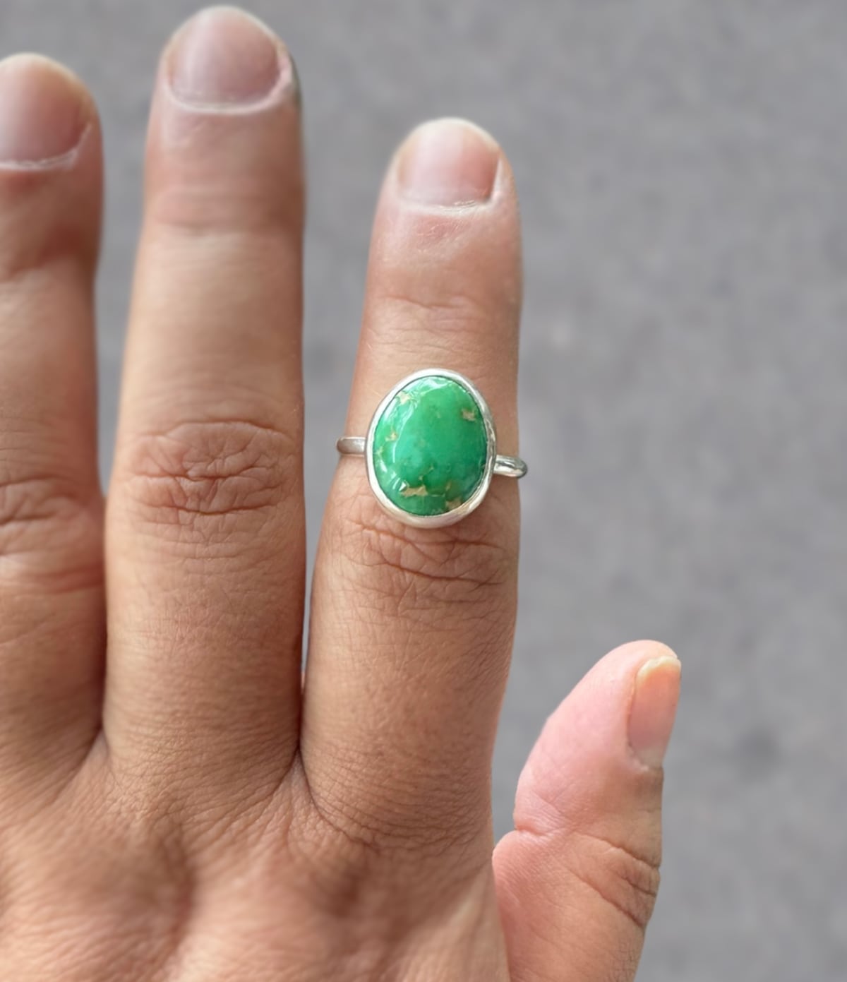 Green solitaire turquoise sterling silver ring for women.