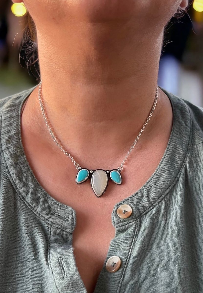 White Moonstone & Turquoise Necklace - Sky Island Jewelry