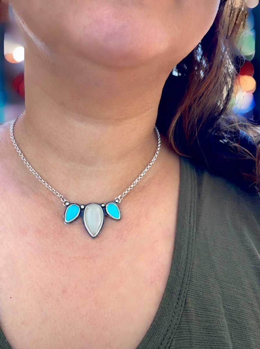 White Moonstone & Turquoise Necklace - Sky Island Jewelry