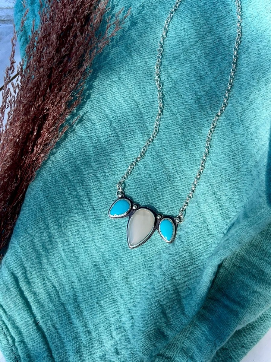 White Moonstone & Turquoise Necklace - Sky Island Jewelry