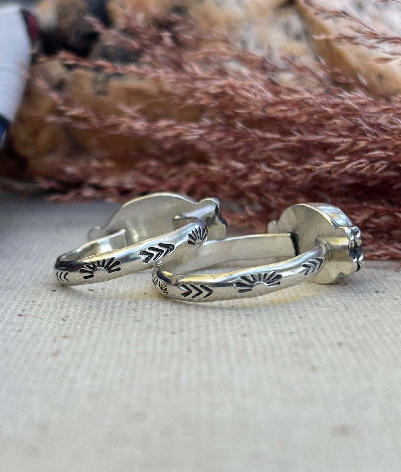 Back of handstamped band on sterling silver lace agate ring