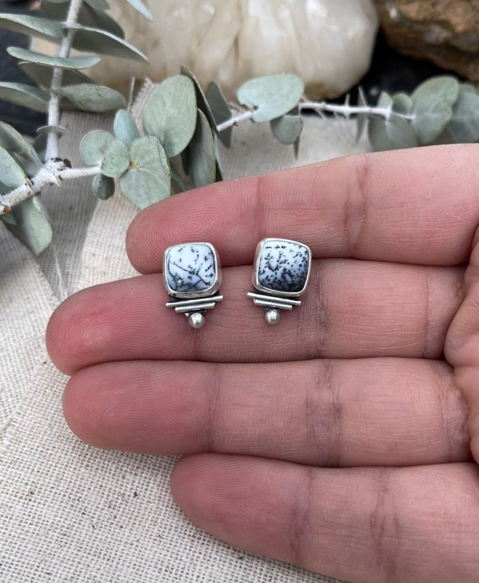 Dendritic Agate Geo Studs - Sky Island Jewelry