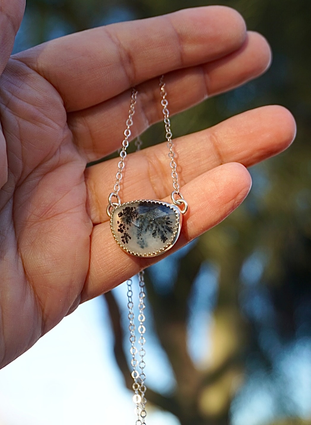 dendritic opal sterling silver chain necklace