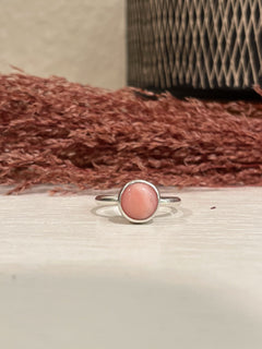 simple pink opal solitaire stacking ring